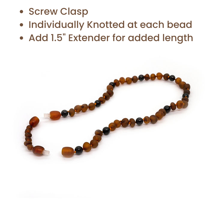 Baltic Amber Necklace Raw Dark Amber Shungite