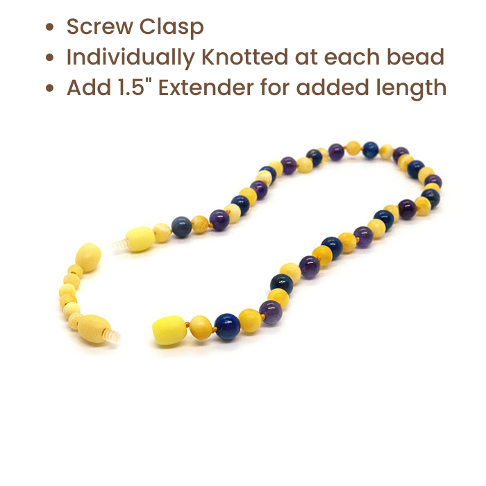 Baltic Amber Necklace Raw Milk Amber Lapis Lazuli Amethyst ADHD Bundle Gift Set
