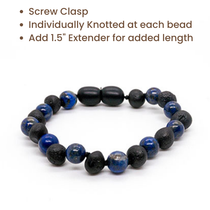 Baltic Amber Bracelet Raw unpolished Black Cherry & Blue Lapis Lazuli