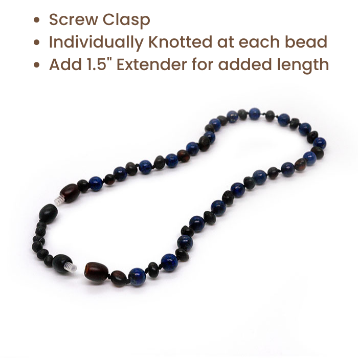 12.5 14 inch Baltic Amber Necklace Raw unpolished Cherry & Blue Lapis Lazuli 16" - 22" for Adult