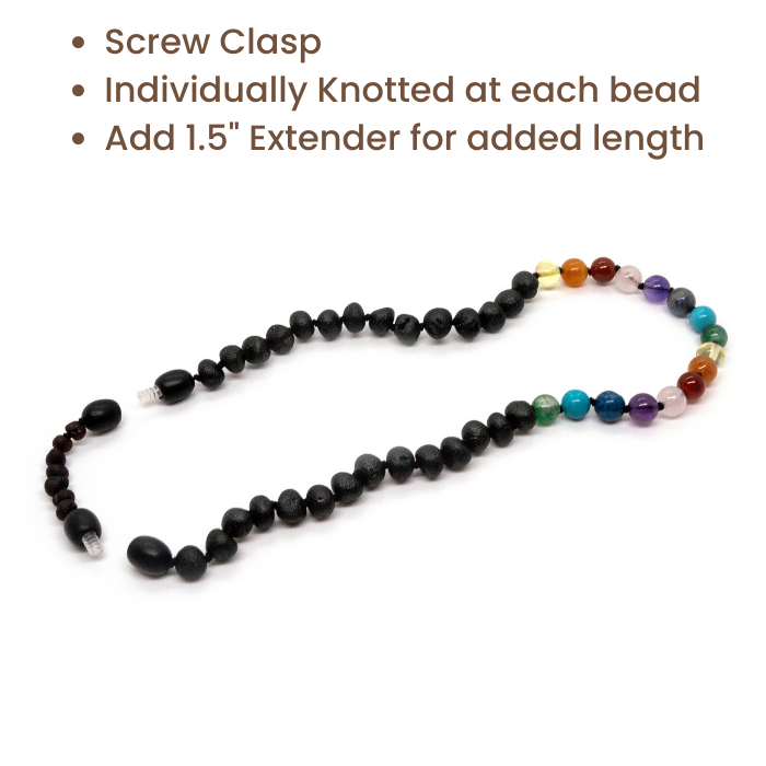 Baltic Amber Necklace - Half Baltic Amber Necklace 14 Rainbow Raw Black Cherry Pink Amethyst