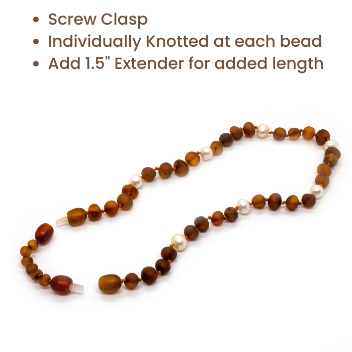12.5 inch Raw Baltic Amber Necklace Dark Amber Cognac Pearl 5 months 5 years 14 in Preteen 16" Teen