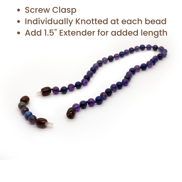 Baltic Amber Necklace - 12.5 Or 14 17 19 Inch ADHD Focus Anger Amethyst Lapis Lazuli