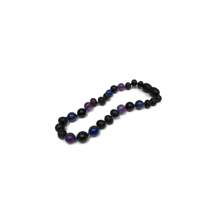 EMF Protection Shungite Baltic Amber Necklace Raw Cherry Lapis Amethyst