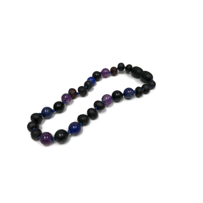 EMF Protection Shungite Baltic Amber Necklace Raw Cherry Lapis Amethyst