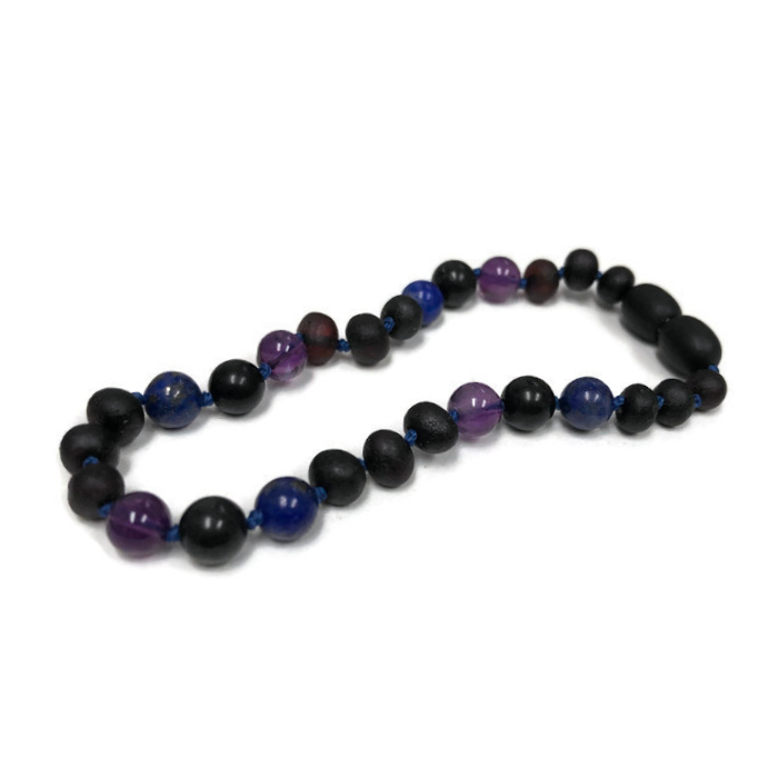 EMF Protection Shungite Baltic Amber Necklace Raw Cherry Lapis Amethyst