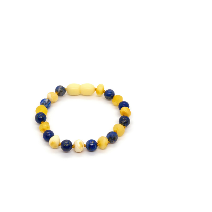 Baltic Amber Bracelet - ADHD Arthritis Carpal Tunnel Raw Milk Lapis Amber Bracelet