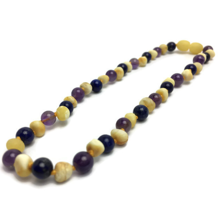 12.5 or 14 Baltic Amber Necklace Raw Milk Amber Blue Lapis Amethyst Baltic Amber