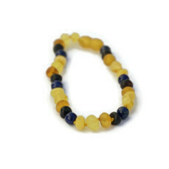 ADHD Arthritis Carpal Tunnel Raw Multi Lapis Amber Bracelet 8.25"