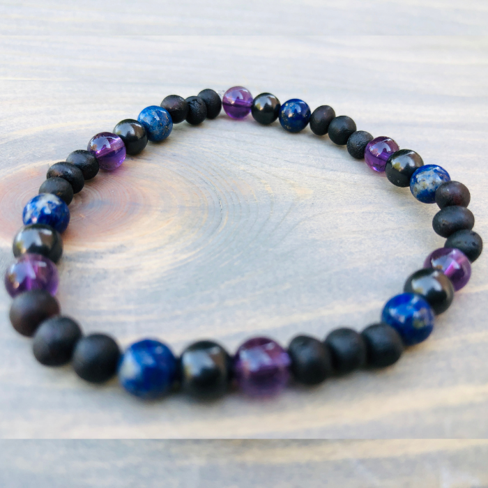 EMF Protection Shungite Baltic Amber Necklace Raw Cherry Lapis Amethyst