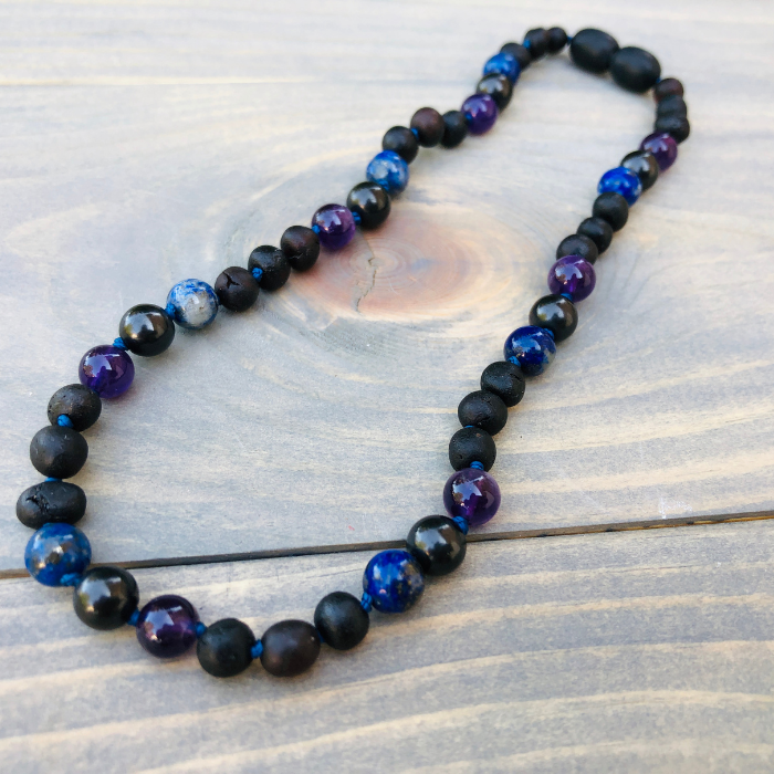 EMF Protection Shungite Baltic Amber Necklace Raw Cherry Lapis Amethyst