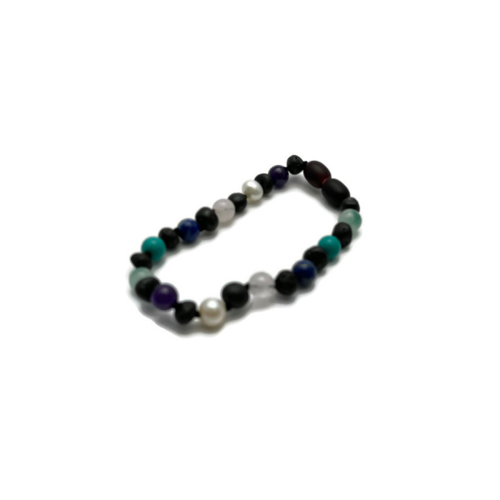 Baltic Amber Bracelet Raw Cherry Mix with Pearl Jade Amethyst Turquoise Lapis