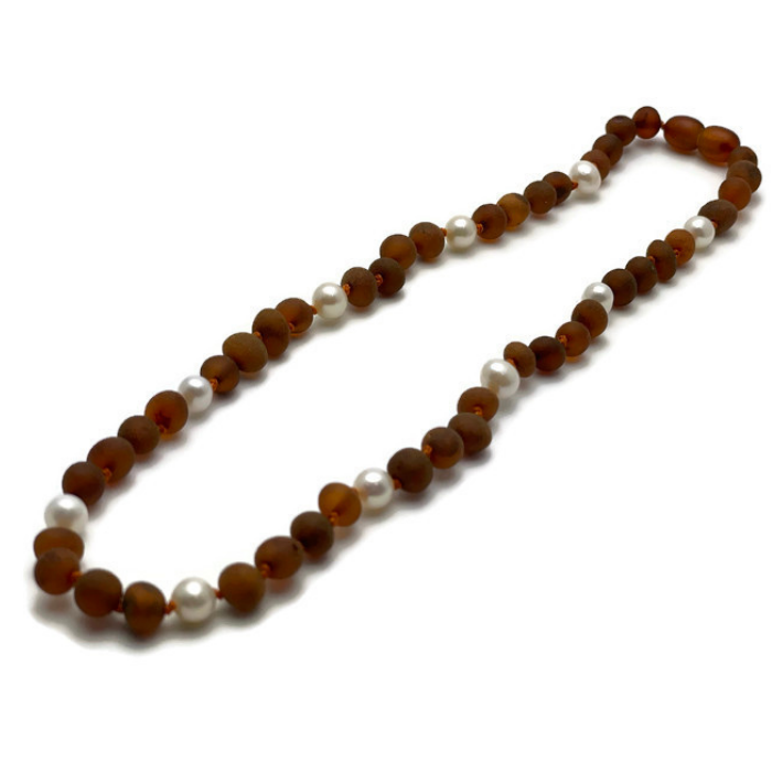 12.5 inch Raw Baltic Amber Necklace Dark Amber Cognac Pearl 5 months 5 years 14 in Preteen 16" Teen