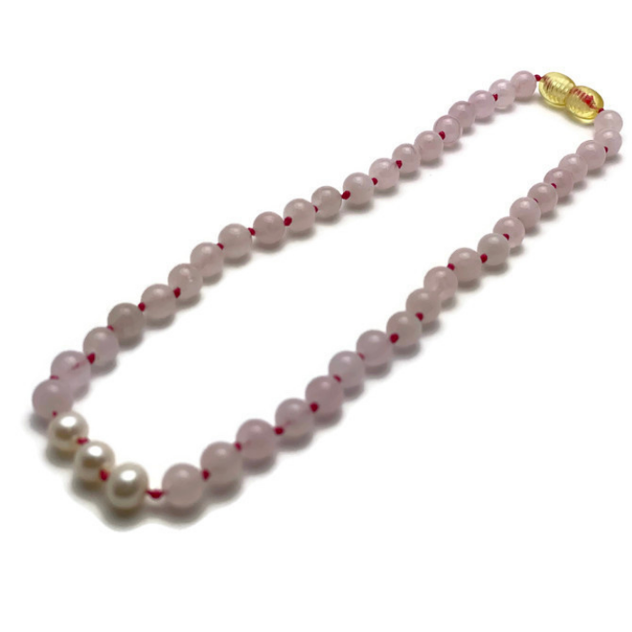 Pink Rose Quartz Necklace with Pearl