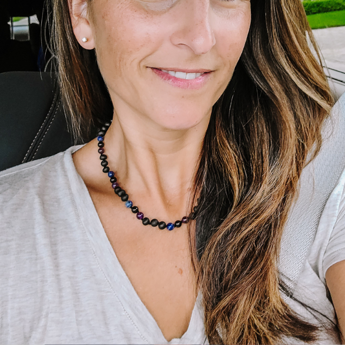 EMF Protection Shungite Baltic Amber Necklace Raw Cherry Lapis Amethyst