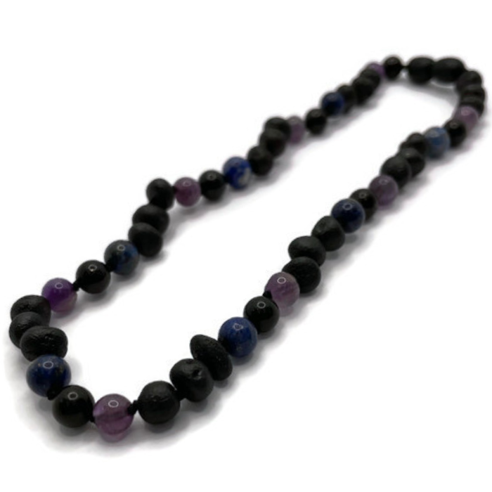 EMF Protection Shungite Baltic Amber Necklace Raw Cherry Lapis Amethyst