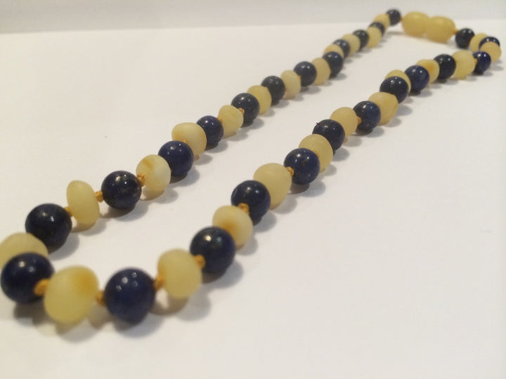 Baltic Amber Necklace - ADHD Anxiety Arthritis Carpal Tunnel Raw Raw Milk Amber Lapis 17 19