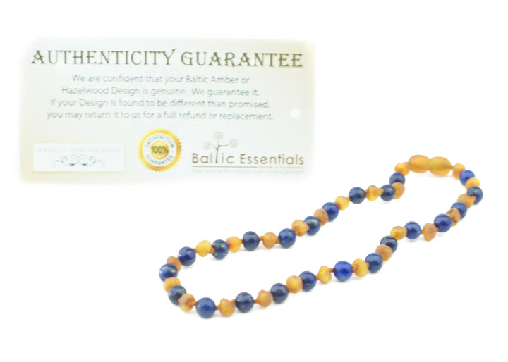 Adult Amber Necklace - ADHD Arthritis Carpal Tunnel Raw UnPolished Congac Lapis Lazuli