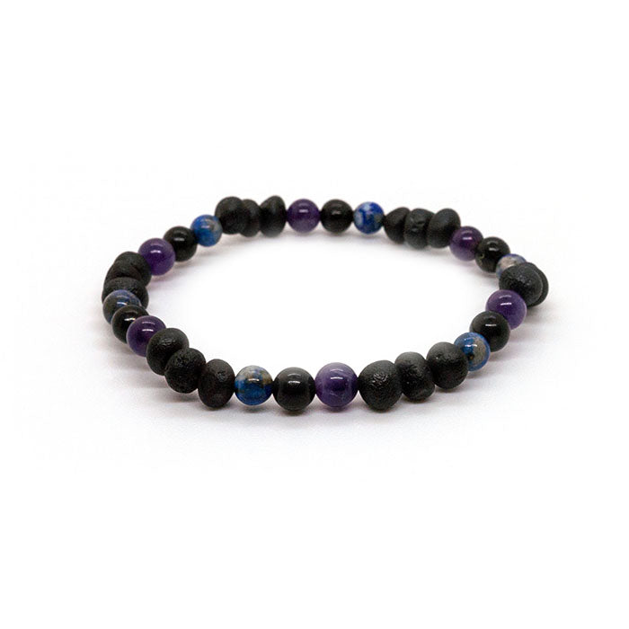 EMF Protection Shungite Baltic Amber Necklace Raw Cherry Lapis Amethyst