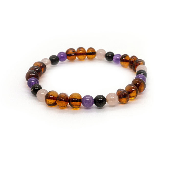 Baltic Amber Necklace Dark Amber Pink Rose Quartz Amethyst Shungite