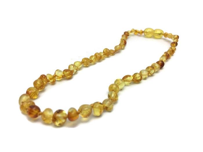 Baby Baltic Amber Necklace - 11 In Amber Teething Necklace Raw Polish Basic Infant Screw Pop Clasp