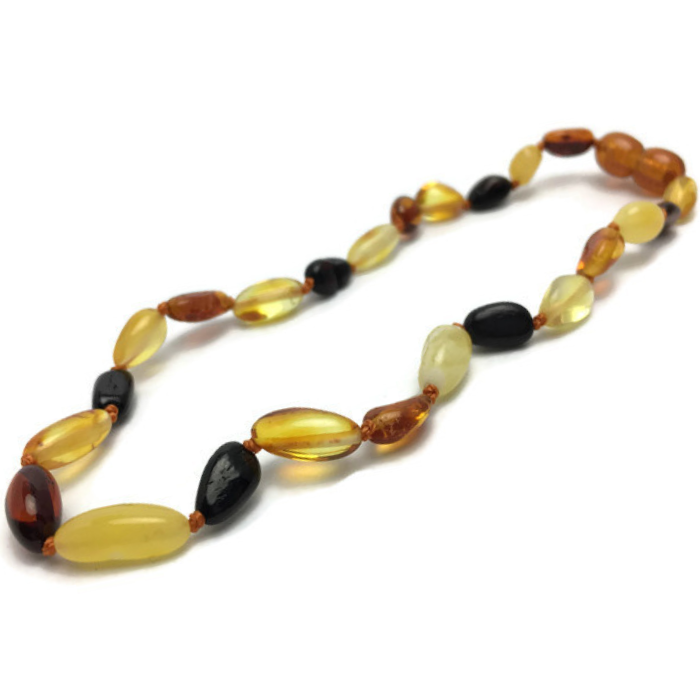 Baby Baltic Amber Necklace - 11 In Baltic Amber Teething Necklace Polished Bean Multi Newborn Baby Infant