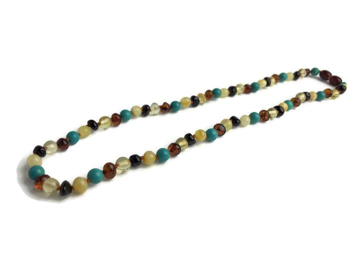 Baby Baltic Amber Necklace - 12.5 11 17 19 Amber Teething Polished Milk Cherry Turquoise