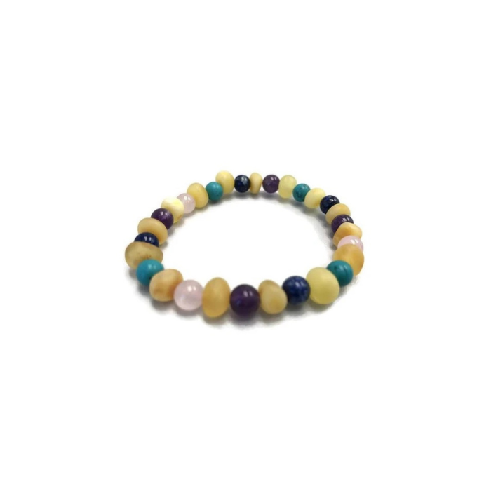 Baby Baltic Amber Necklace - 12.5 11 17 19 Amber Teething Raw Milk Turquoise Lapis Pink Amethyst