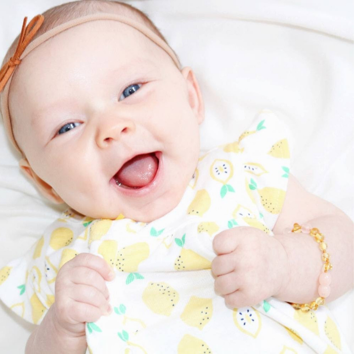 Baby Baltic Amber Necklace - Baltic Amber Teething Necklace And Rose Gemstone