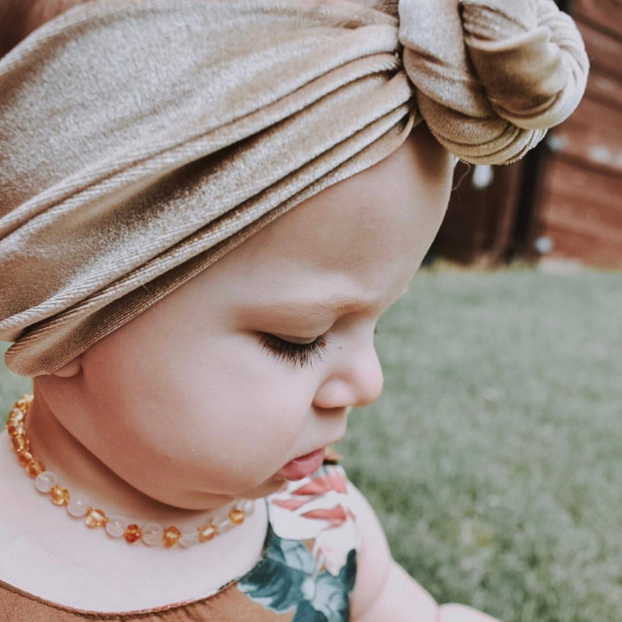 Baby Baltic Amber Necklace - Baltic Amber Teething Necklace And Rose Gemstone