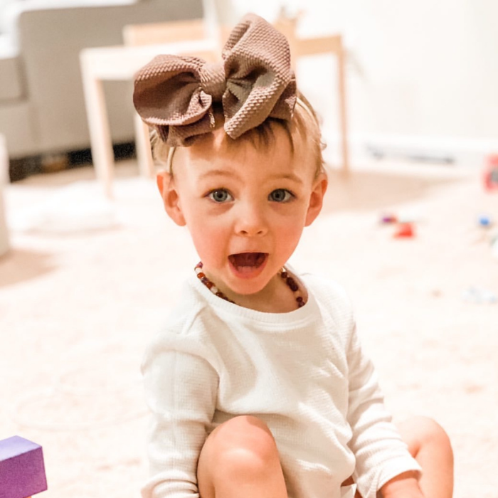 Baby Baltic Amber Necklace - Baltic Amber Teething Necklace Cognac Rainbow Gemstones