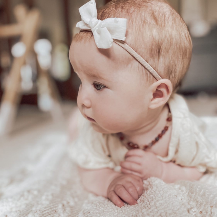 Baby Baltic Amber Necklace - Baltic Amber Teething Necklace Cognac Rainbow Gemstones