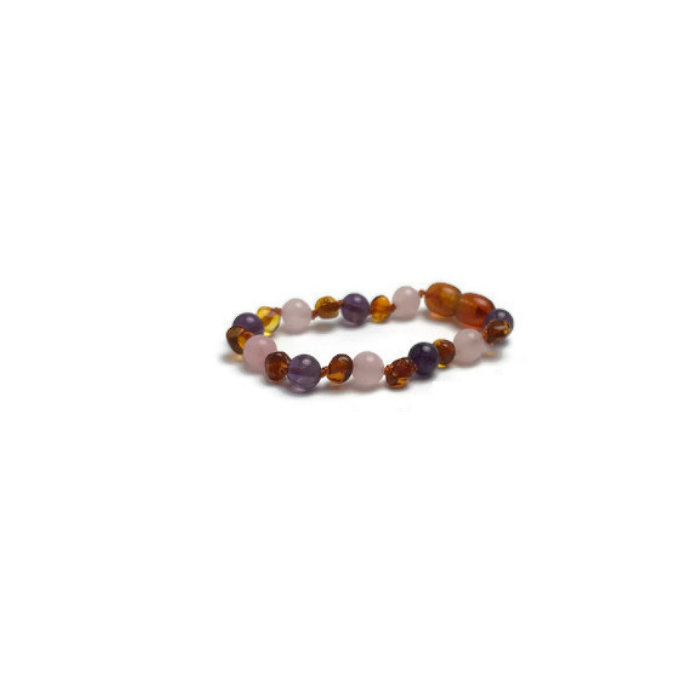Baby Baltic Amber Necklace - Baltic Amber Teething Necklace Cognac Rainbow Gemstones