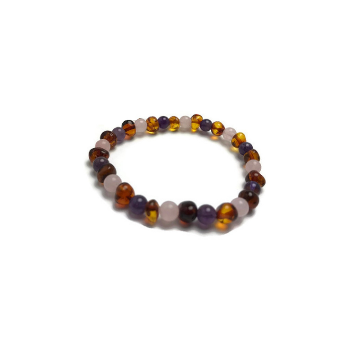 Baby Baltic Amber Necklace - Baltic Amber Teething Necklace Cognac Rainbow Gemstones