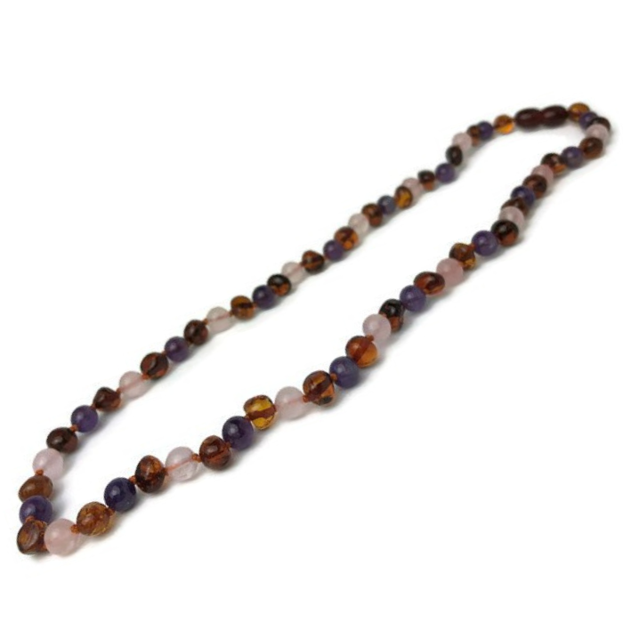 Baby Baltic Amber Necklace - Baltic Amber Teething Necklace Cognac Rainbow Gemstones