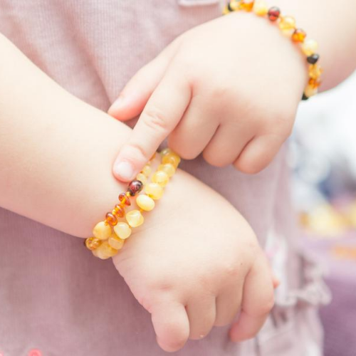 Yellow Amber teething bracelet for kids, natural jewelry