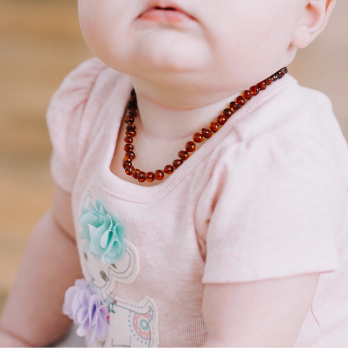 Baby Baltic Amber Necklace - Polished Cognac Baltic Amber Necklace For Baby, Infant.
