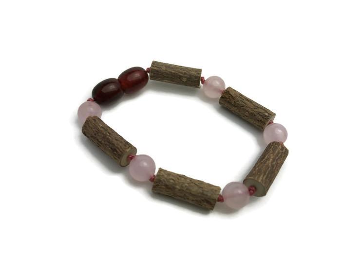 Baby Hazelwood Bracelet - Pink 5.5 Inch Hazelwood Rose Quartz Bracelet GERD Colic Eczema Baby Infant