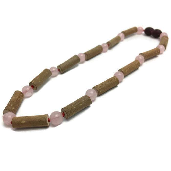 Baby Hazelwood Necklace - 11 In Pink Hazelwood Necklace Eczema Colic Reflux GERD Rose Quartz Infant Baby