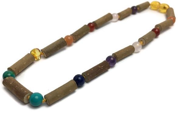 Baby Hazelwood Necklace - 14 Inch Hazelwood Necklace Eczema Colic Reflux GERD Rose Quartz Green Jasper Or Baltic Amber Mixed For Pre-Teen, Teen