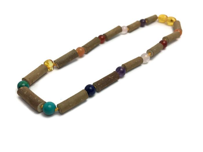 Baby Hazelwood Necklace - Hazelwood Necklace 11 In Eczema Colic Reflux GERD Rose Quartz Green Jasper