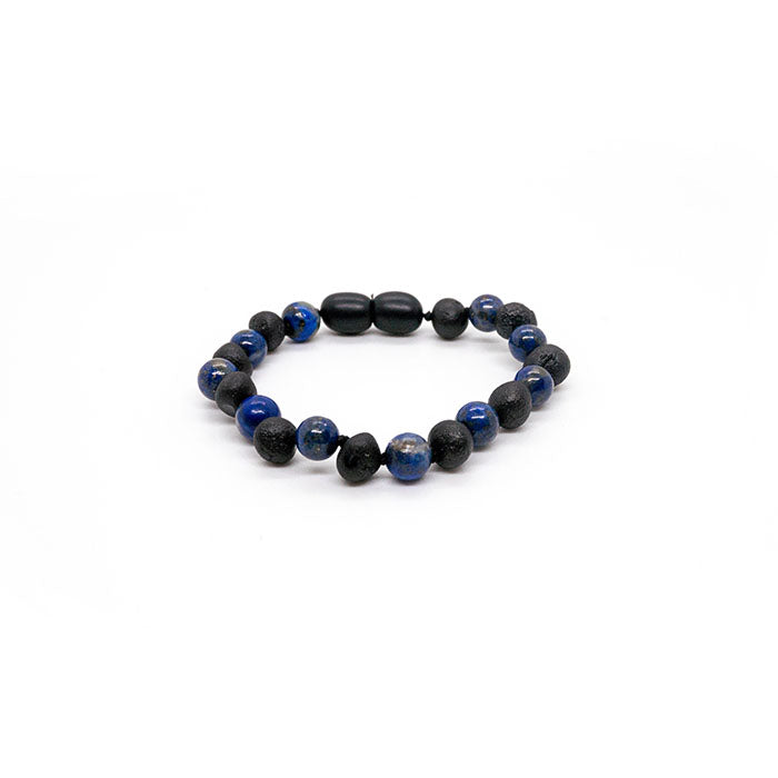 Baltic Amber Bracelet Raw unpolished Black Cherry & Blue Lapis Lazuli