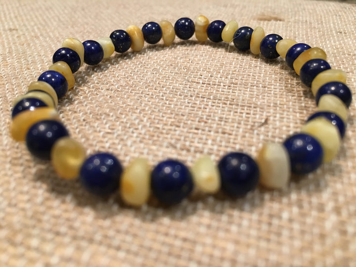 Baltic Amber Bracelet - 6.5 7.5 ADHD Arthritis Carpal Tunnel Raw Milk Lapis