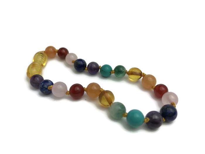 Baltic Amber Bracelet - Baltic Amber Teen Adult 6.5  7.5 Inch Bracelet Rainbow Honey Amber Knotted