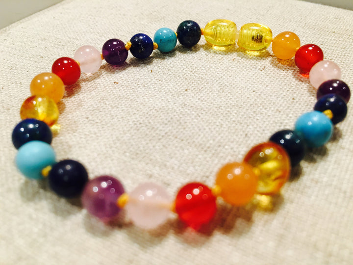 Baltic Amber Bracelet - Baltic Amber Teen Adult 6.5  7.5 Inch Bracelet Rainbow Honey Amber Knotted