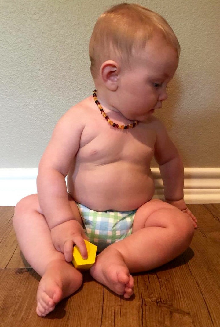 Baltic Amber Necklace - 11 Inch Baltic Amber Necklace Polished Milk Cognac Amber Newborn Baby, Infant, Toddler