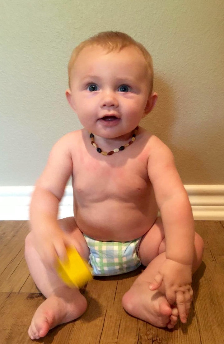 Baltic Amber Necklace - 11 Inch Baltic Amber Necklace Raw Mutli Bean Amber Newborn Infant, Toddler