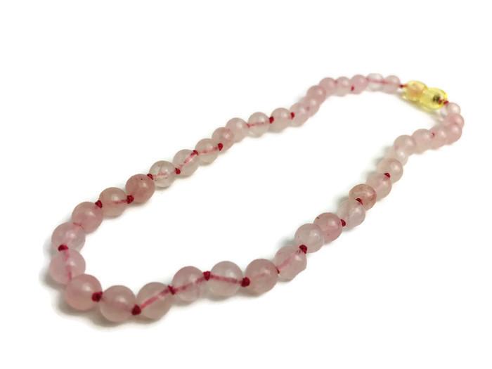 Baltic Amber Necklace - 11 Or 12.5 14 Inch Pink Rose Quartz Baby, Infant, Toddler Necklace.
