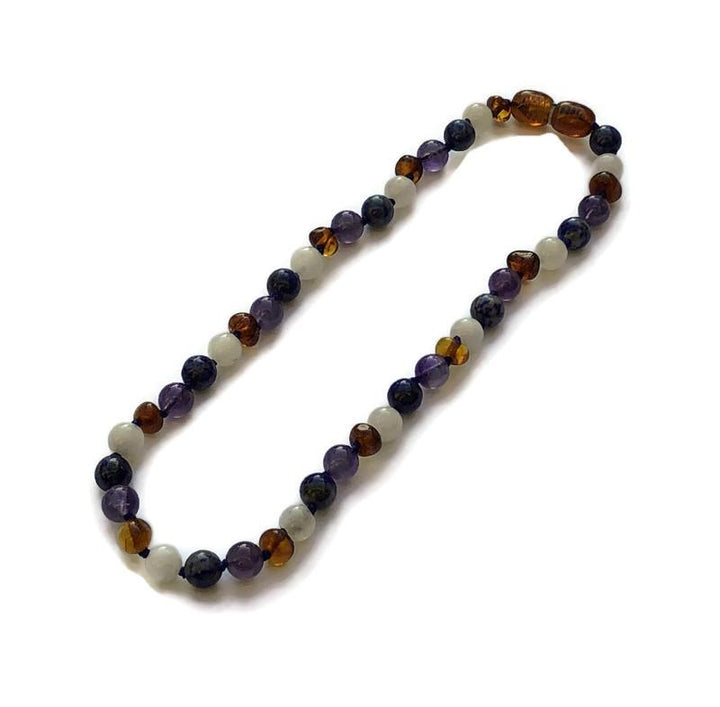 11 or 12.5 inch Baltic Amber Necklace Dark Amber Amethyst Lapis Moonstone