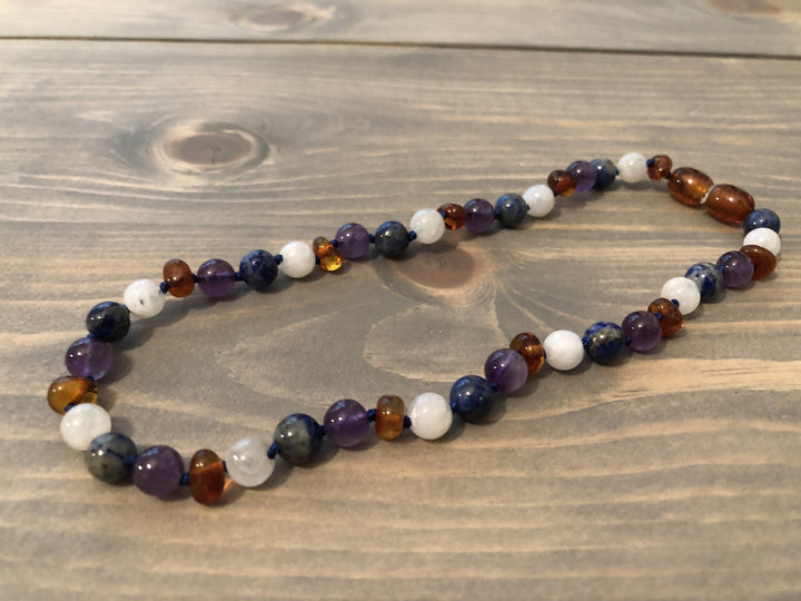 Baltic Amber Necklace - 11 Or 12.5 Inch Baltic Amber Necklace Dark Amber Amethyst Lapis Moonstone
